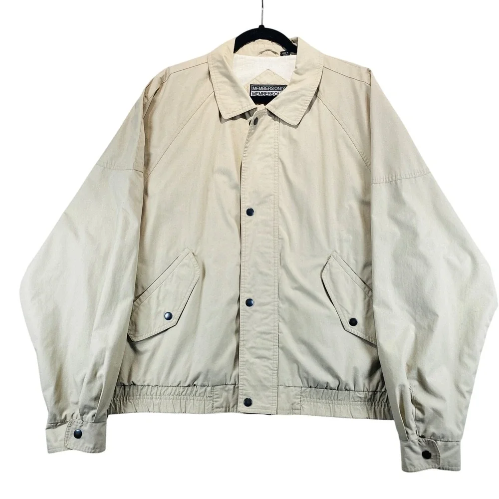Members Only Vintage Khaki Windbreaker Jacket Men’s XL Oversized‎ Canvas Snap